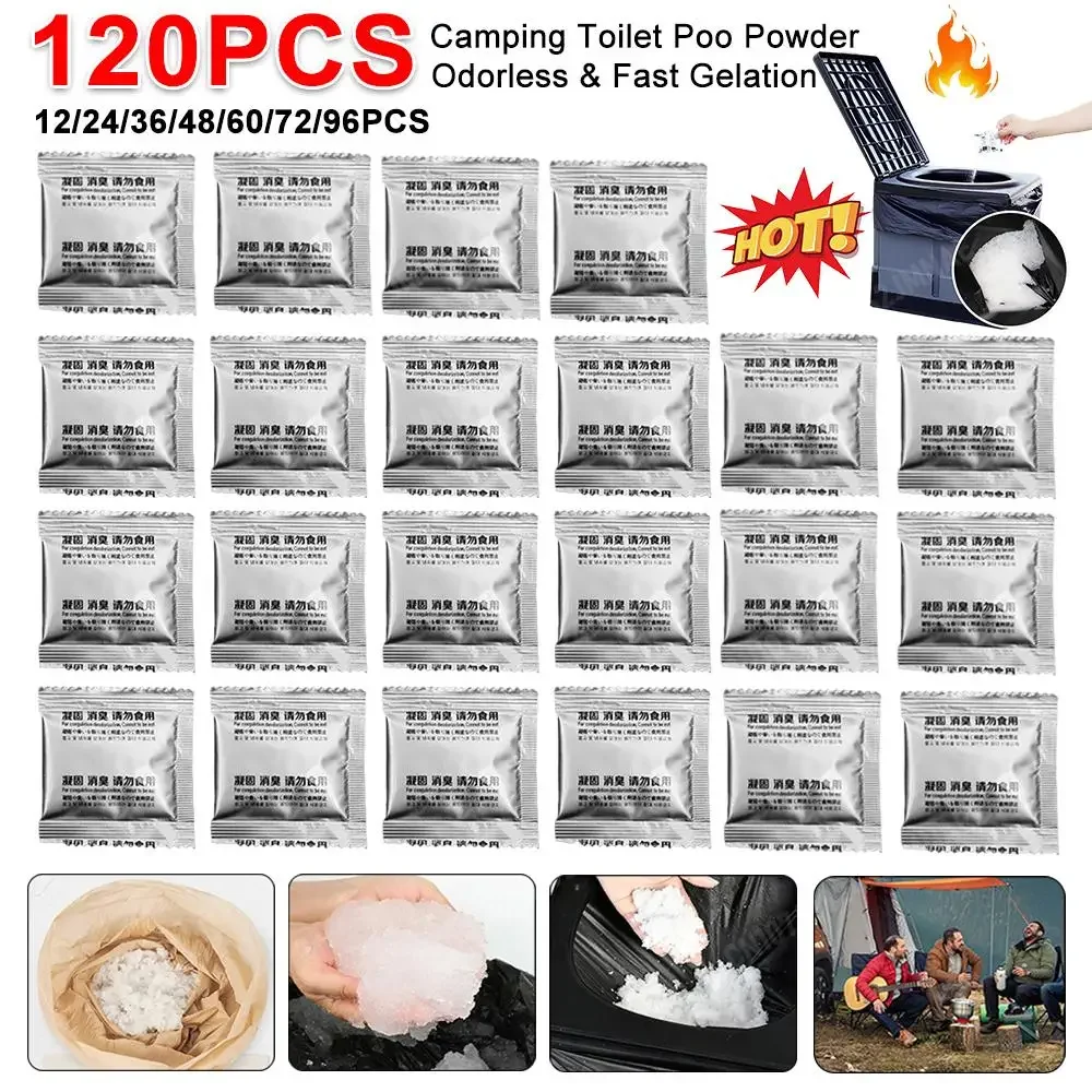 12-60PCS Toilet Poo Powder Gel Eco Absorbent Gel Outdoor Toilet Powder Emergency Toilet Waste Treatment Camping Hiking Supplies