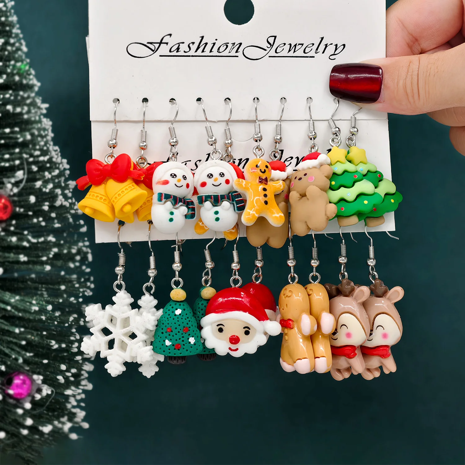 10 buah anting Natal Kreatif pohon Natal Santa Claus manusia salju malaikat lucu rusa kecil baru Set