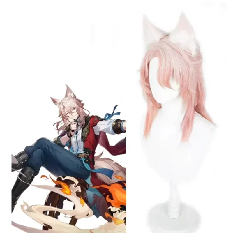 Game Honkai: Star Rail Jiaoqiu Косплей Парик Мужчины 60 см Розовые Длинные Волосы Jiaoqiu Косплей Термостойкий Парик Бесплатная Кепка Для Парика