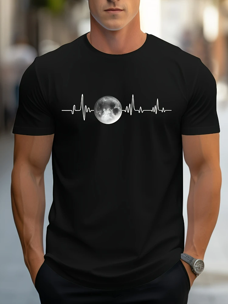 

MBDMBD Мужская черная футболка с рисунком и лунным принтом - летняя повседневная хлопковая футболка с круглым вырезом и короткими рукавами.