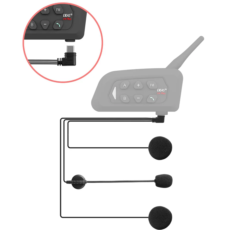 EGuitar-Accessoires d'interphone pour moto, prise de type C, écouteur stéréo trempé et clip, AS V6 PRO +, V4 Plus, interphone Vnetphone