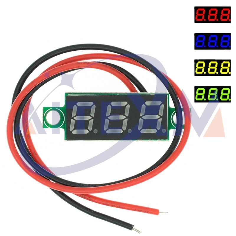 4PCS Set 0.28 Inch 2 Wires 2.5V-40V Mini Digital Voltmeter Voltage Tester Meter Red/Blue/Yellow/Green LED Screen Meter YANXD