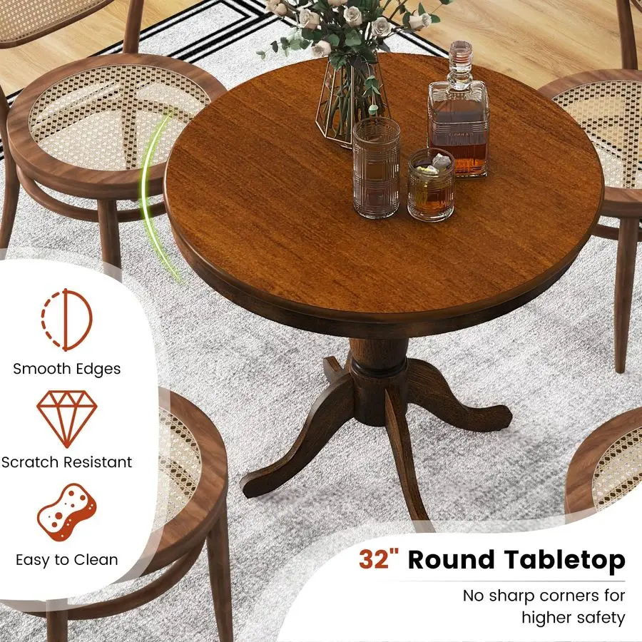 Round Dining Table for 24 People, 32 D X 30 H Wooden Kitchen Table with Spacious Table Top, Pedestal Base, Leisure End Tables fo