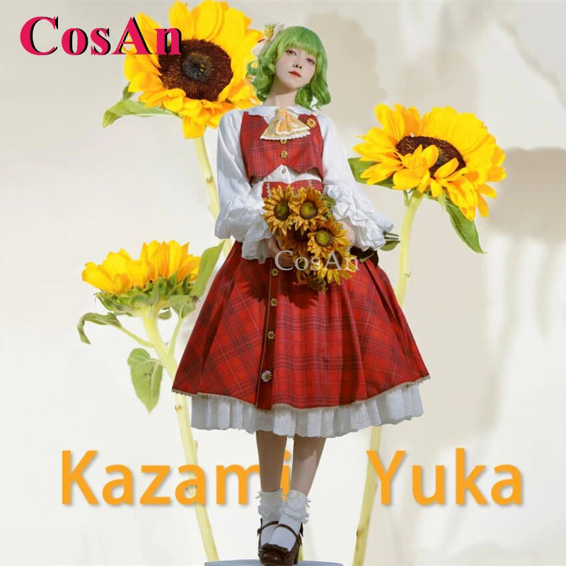 CosAn Game Touhou Project Kazami Yuuka Cosplay Costumes Elegant Sweet Red Grid Uniform Halloween Party Role Play Clothing New