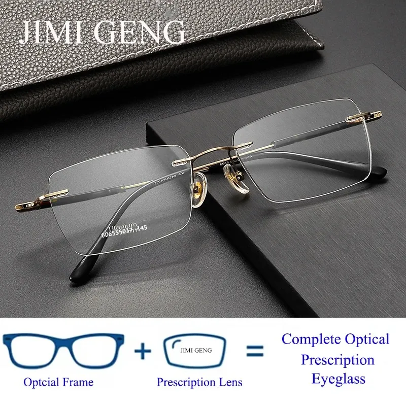 

Men's Ultralight Pure Titanium Rimless Optical Glasses Fashion Myopia Reading Prescription Eyewear Business Leisure Eyeglasses