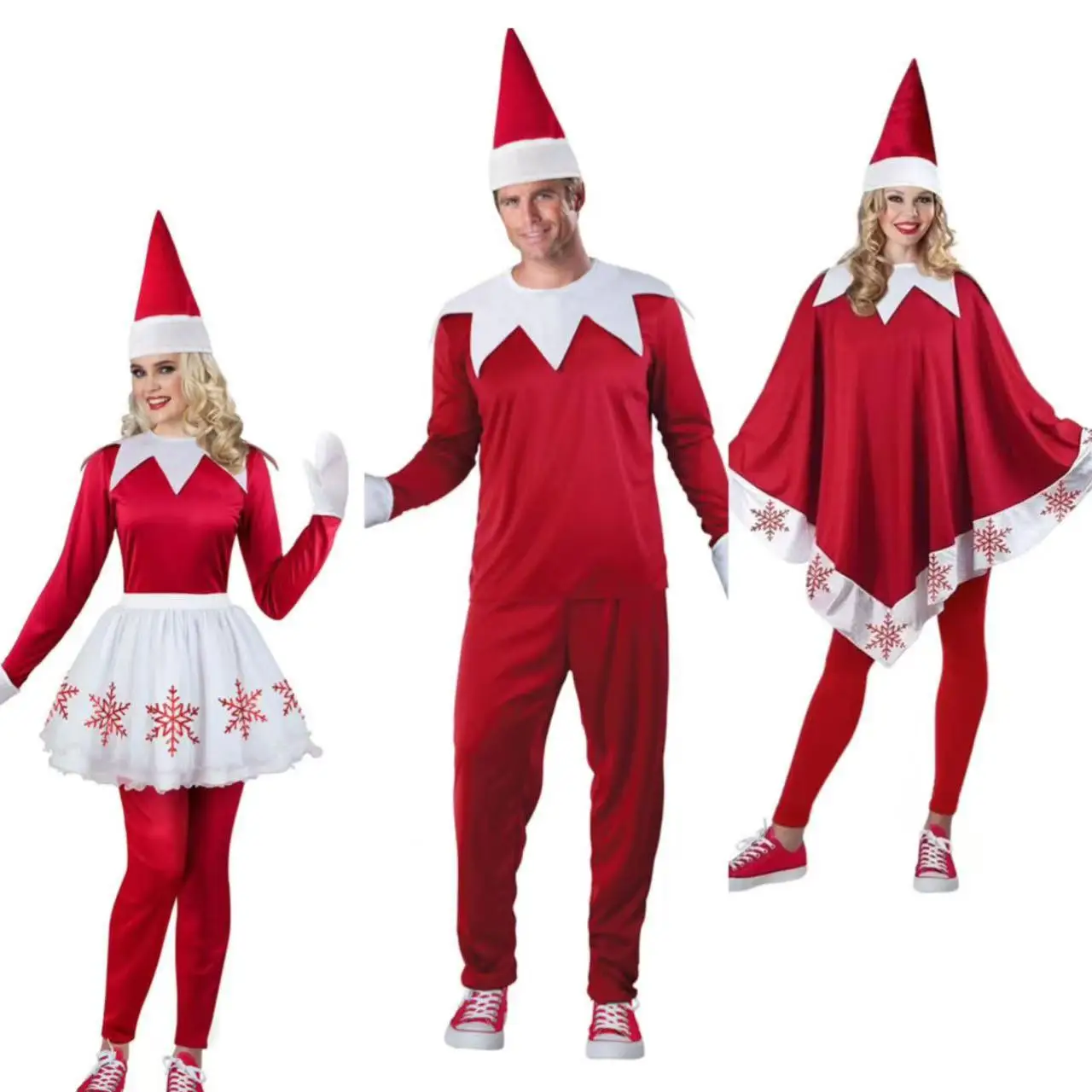 

Adult Kid Christmas Halloween Elf Fairy Cosplay Red Bodysuit Hat Gloves Skirt Cape Women Men Party Stage Outfit 2025 Festival