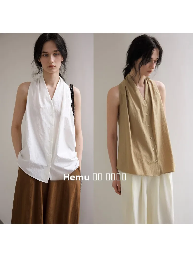 

Женский летний топ AMOR Asymmetric Neline из хлопка с V-образным вырезом и подолом с оборками, из высокоплотного хлопка