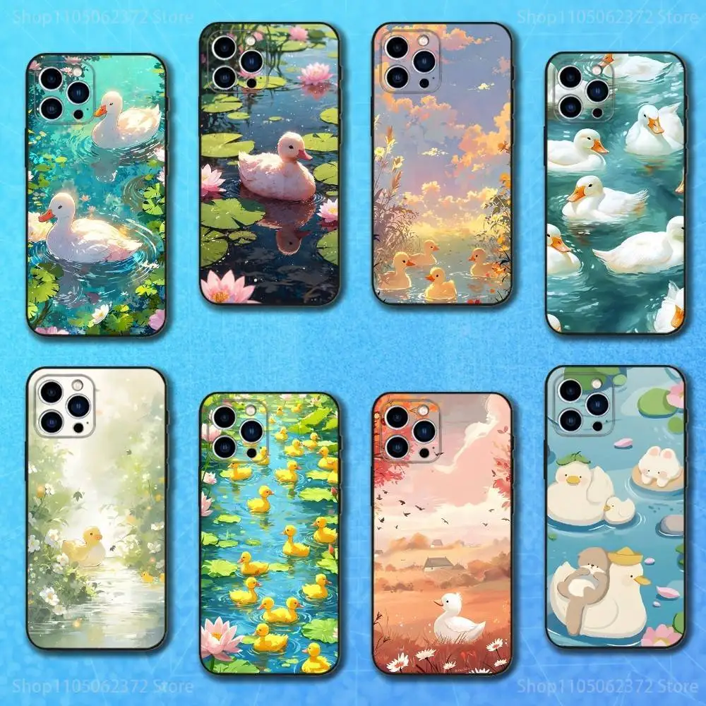 

Cute Cartoon Art Duck Phone Case For iPhone 16,15,14,13,12,11 Plus,Pro Max,XS,X,XR,SE,Mini,8,7,Soft Silicone Black Cover