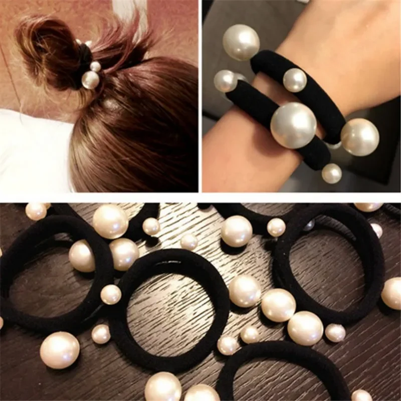 Korean version Handmade Nailed Beads High Elastic Hair Rope Korean version Size Pearl Seamless Hair Ring Tie Hair Wholesale