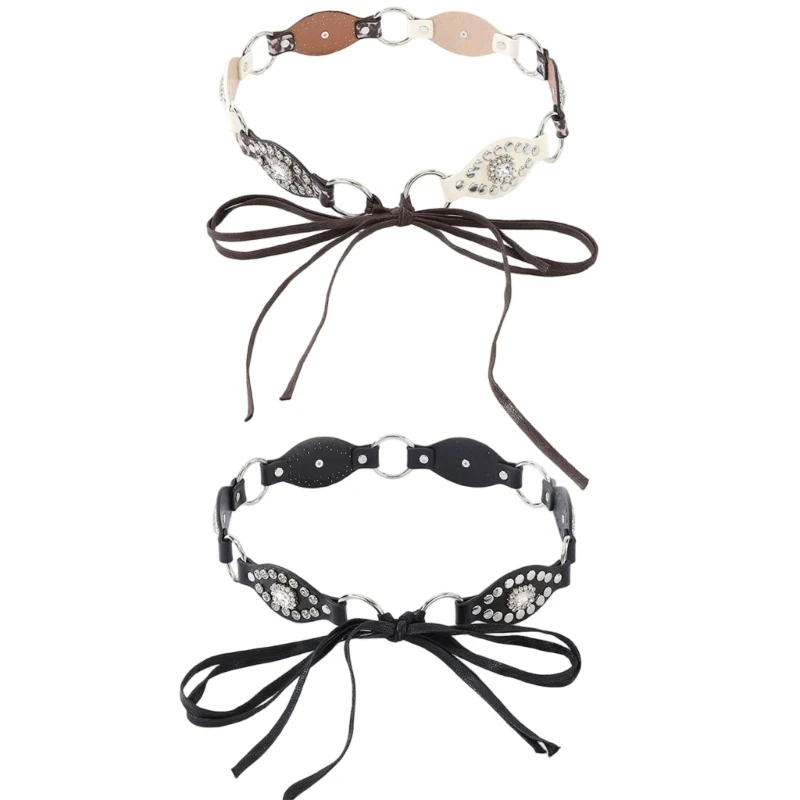 DXAE Western Styles PU Leather Waist Belt With Practical Stitching And Rhinestones Decors For Music Festival Party Outfits
