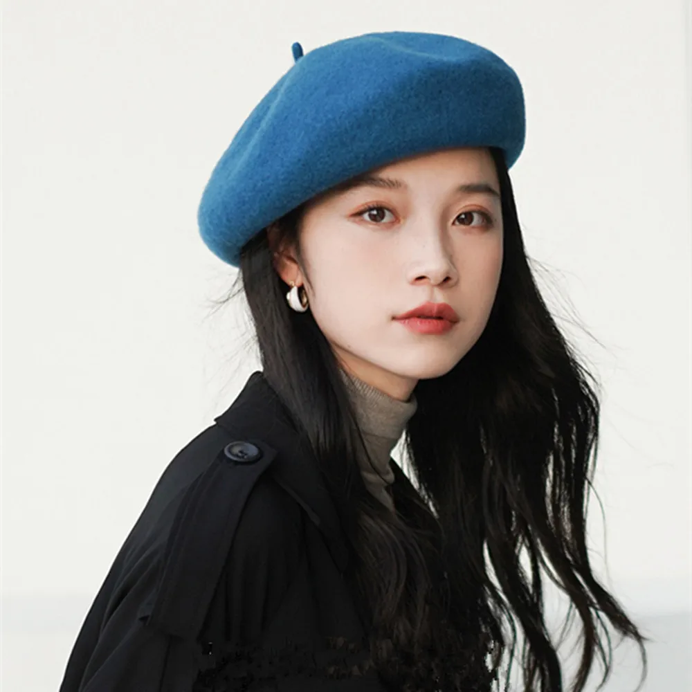 French Artist Style Winter Women Wool Berets Warm Hat Retro Plain Beret Beanie Solid Color Elegant Lady All Matched Autumn Caps