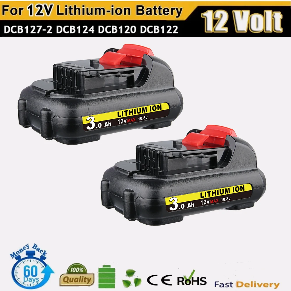 

VANON 2 шт. 3,0 Ач DCB120 Замена для DeWalt 12 В аккумуляторный штифт, совместимый с аккумулятором для инструментов Dewalt DCB121 DCB123 DCD710S2 DCF610S2