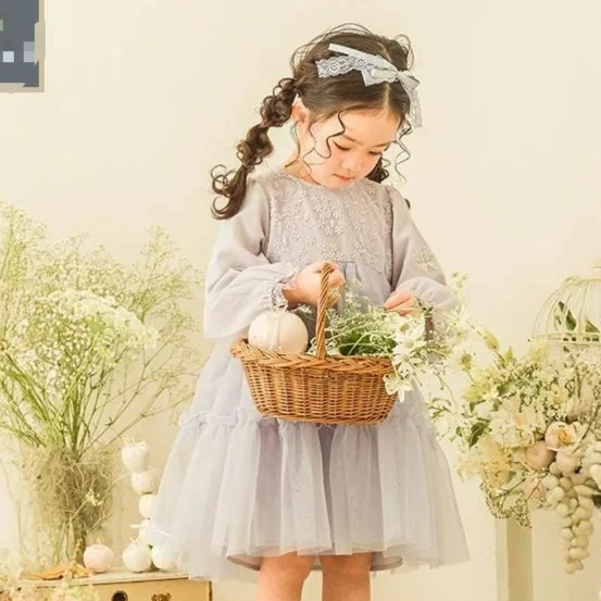 Girl Skirt 2025 Spring and Autumn New Childrens Clothing Korean Style Girl Baby Sweet Bubble Sleeve Net Yarn Princess Skirt