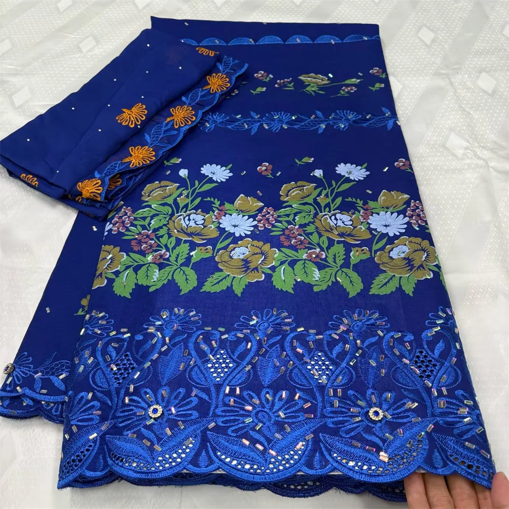 5+2 Yards With Scarf Swiss Stones Lace Printing Fabric Lace Embroidery African Cotton Fabrics Swiss Voile lace Dubai Style Sew