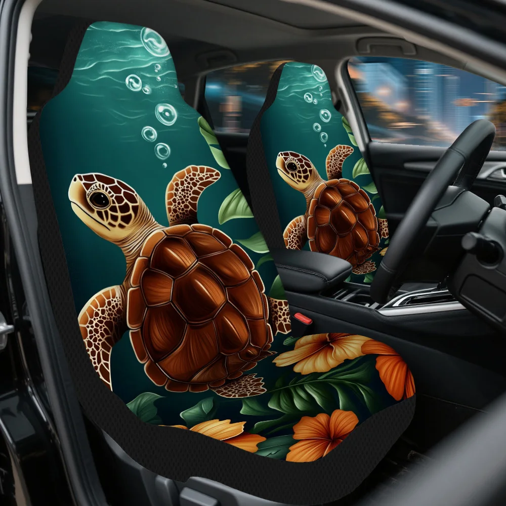 Set Of 2, Universal Car Seat Cover Set Featuring An Underwater Turtle Garden Design – Combining Luxury And Style, These Durable