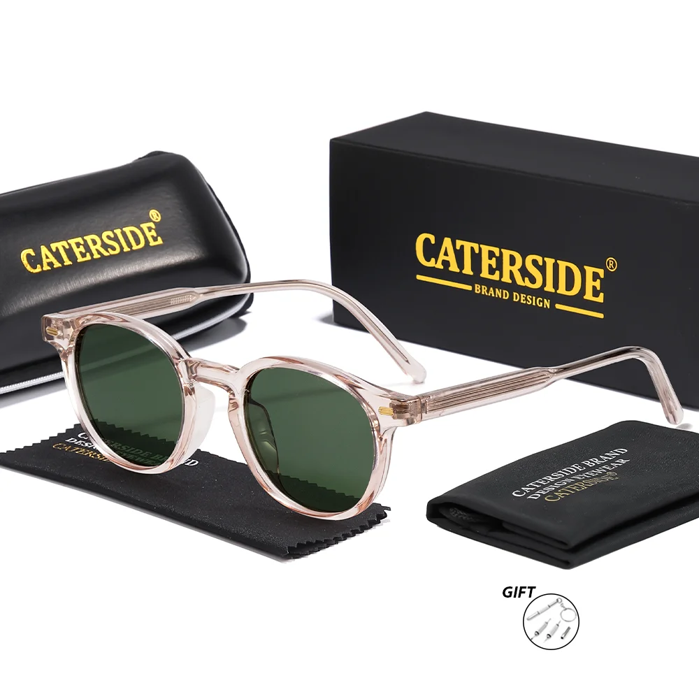 Caterside Polarized Round Sunglasses Men Punk TR Frame Core Insert Leg Retro Sun Glasses Women Set Driving Fishing Eyewear UV400