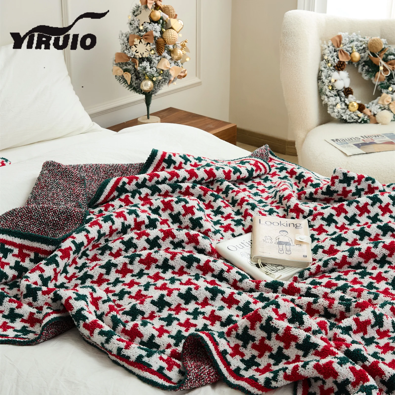 

YIRUIO Downy Christmas Windmills Blanket Cozy Winter Warm Hairy Home Decor Knitted Throw Blanket Chic Gift Sofa Plaid Blanket