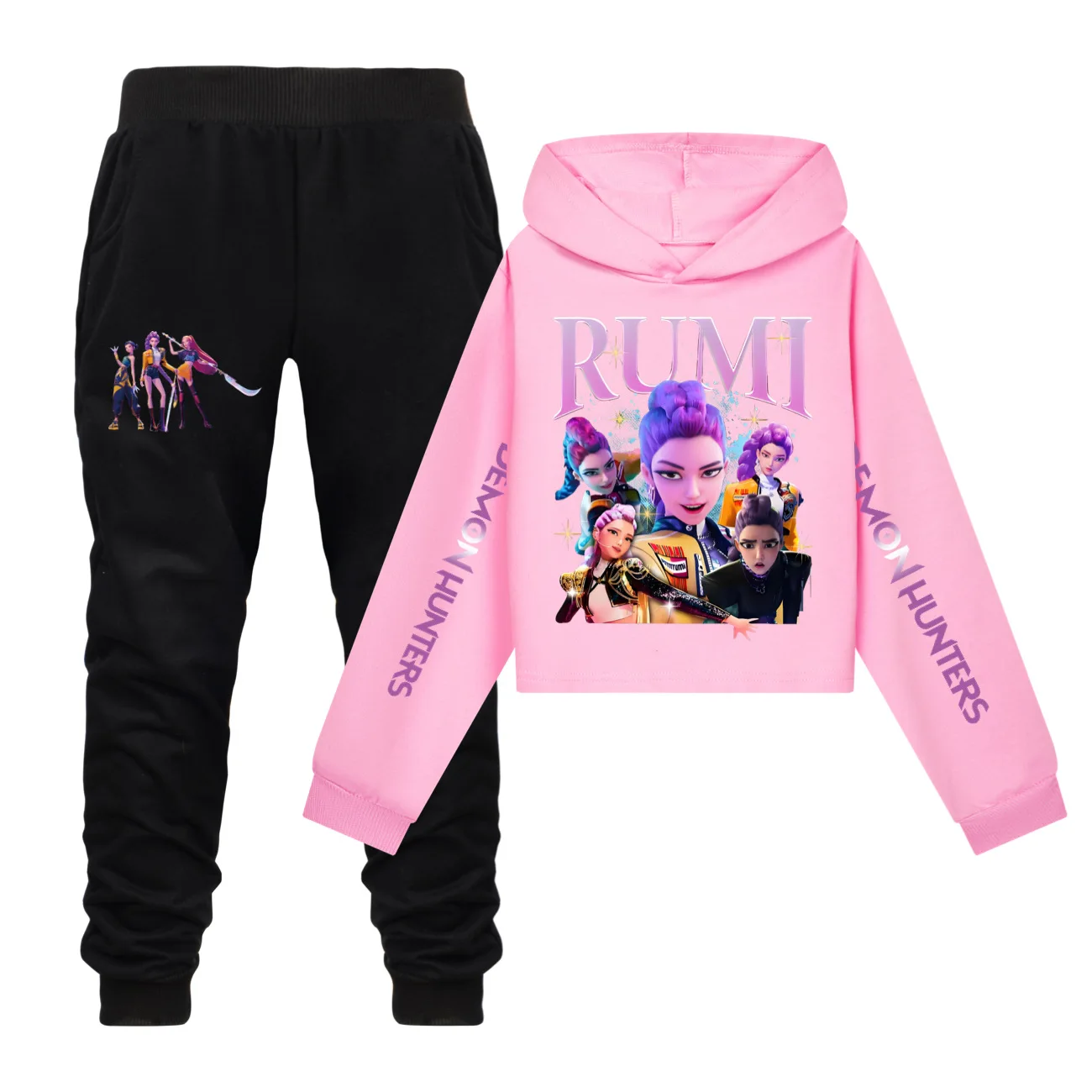 

KPop Demon Hunters Huntrix Children Short Hoodie Sports Suits Girls Sweatshirt Top+Pants 2pcs Set Kids Birthday Party Clothing