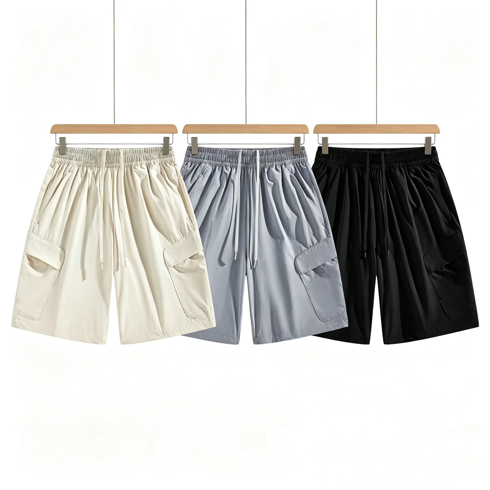 3D Tailored Men's Shorts Summer Loose Wide Fit Tear Resistant Water Repellent Five-Point Pants Straight Leg Elastic Waist