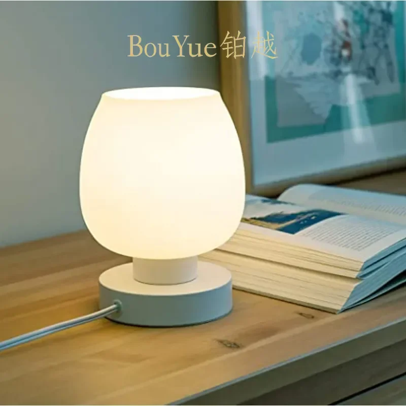Modern Touch Control Glass Desk Lamp Dimmable USB Night Light for Bedroom Bedside Study Milky White Simple Table Lighting