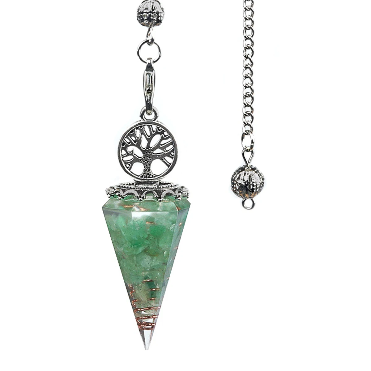 Energy Crystal Stone Spirit Pendulum Hexagonal Cone Tree of Life Natural Amethyst Green Aventurine Ornament for Home Decorations