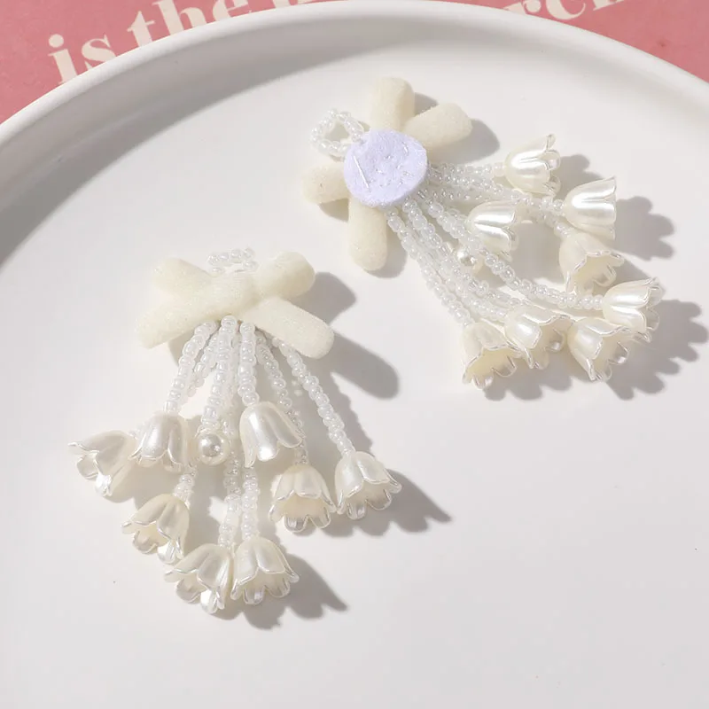 

1Pcs Sweet Velvet Bow Tassel Lily of the Valley DIY Handmade Woven Bead Hair Clips Hair Accessories Earrings Materials Wholesale