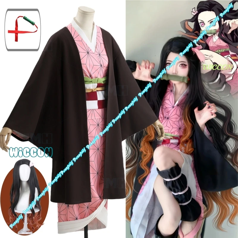 

Аниме Незуко Камадо, карнавальный костюм с париком, головные уборы, реквизит для взрослых и детей, карнавальная форма на Хэллоуин для любителей косплея