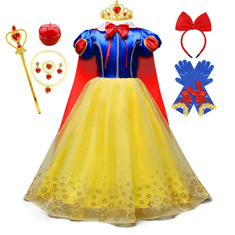 Snow White Princess Dress for Girl Cosplay Costumes Lace Ball Gown Children Fantasy Clothes with Cape Party Outfit