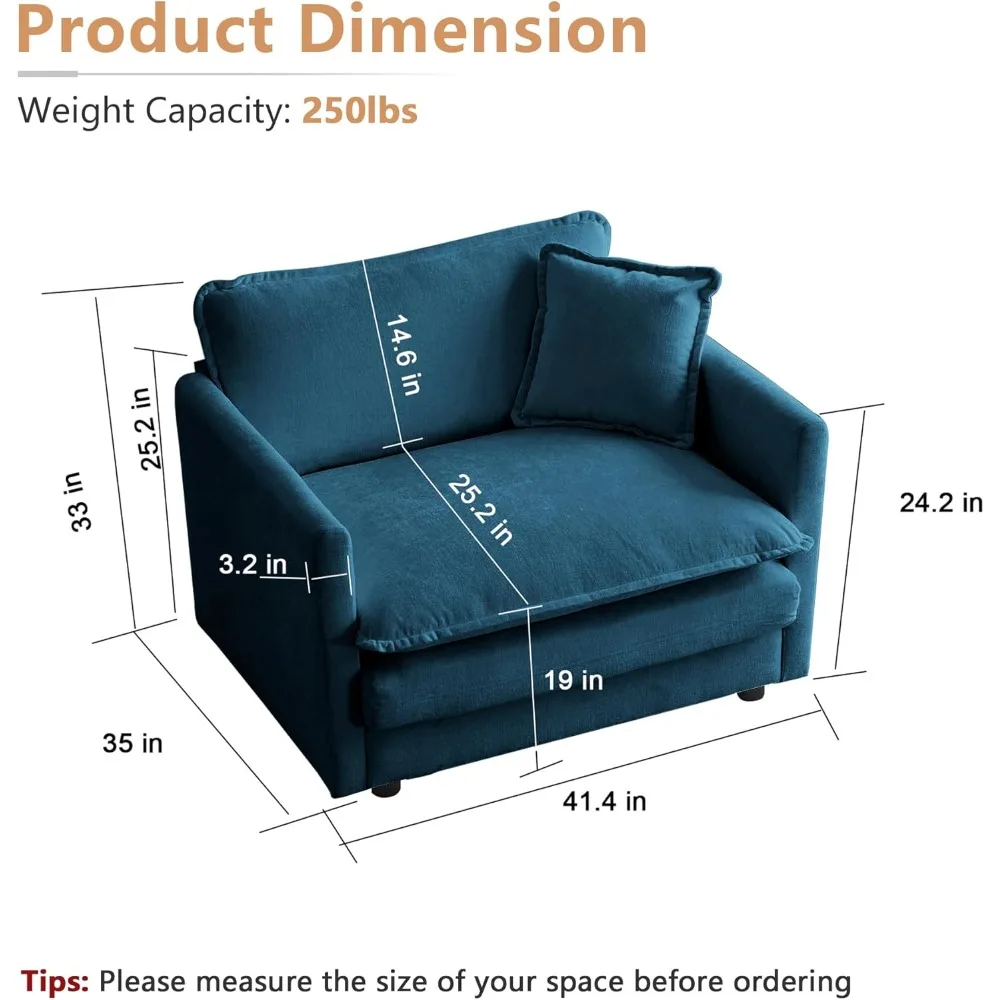 أريكة شانيل مريحة بمقعد واحد مقاس 41.4 بوصة مع وسادة، كرسي أريكة منجد عميق لغرفة المعيشة وغرفة النوم والاستخدام المكتبي #2