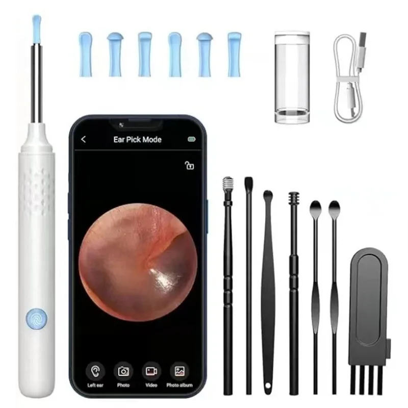 Dissolvant de cire d'oreille, Kit de nettoyage d'oreille avec 6 plectres d'oreille, caméra d'oreille Otoscope de nettoyage d'oreille