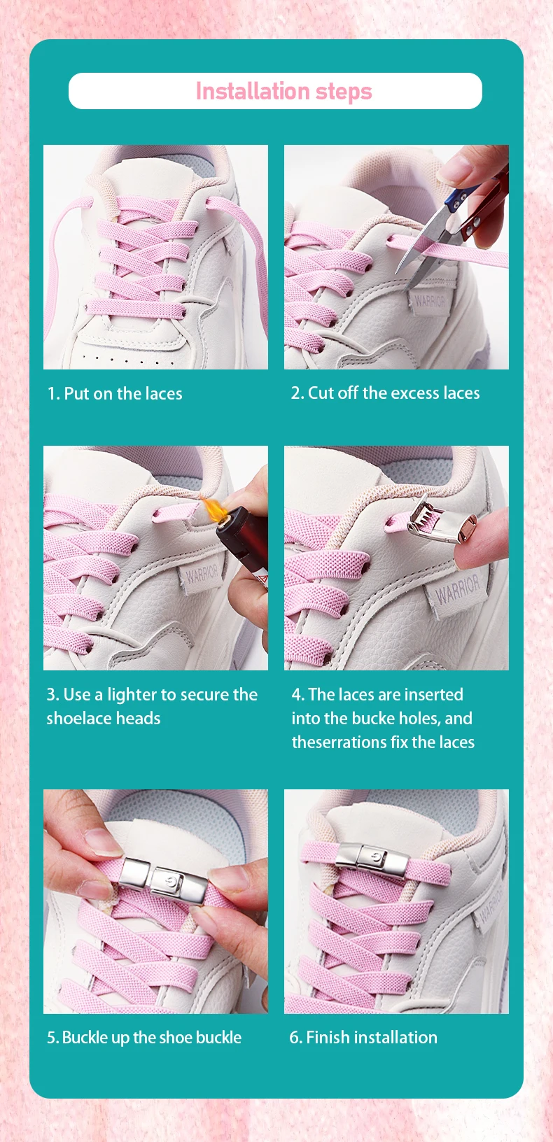 Klassische, flache, elastische Schnürsenkel mit Druckverschluss, zum einfachen Anziehen, für Sportschuhe und Sneaker, Einheitsgröße, passend für Erwachsene und Kinder, 1 Paar/2 Paar. – Detail 6