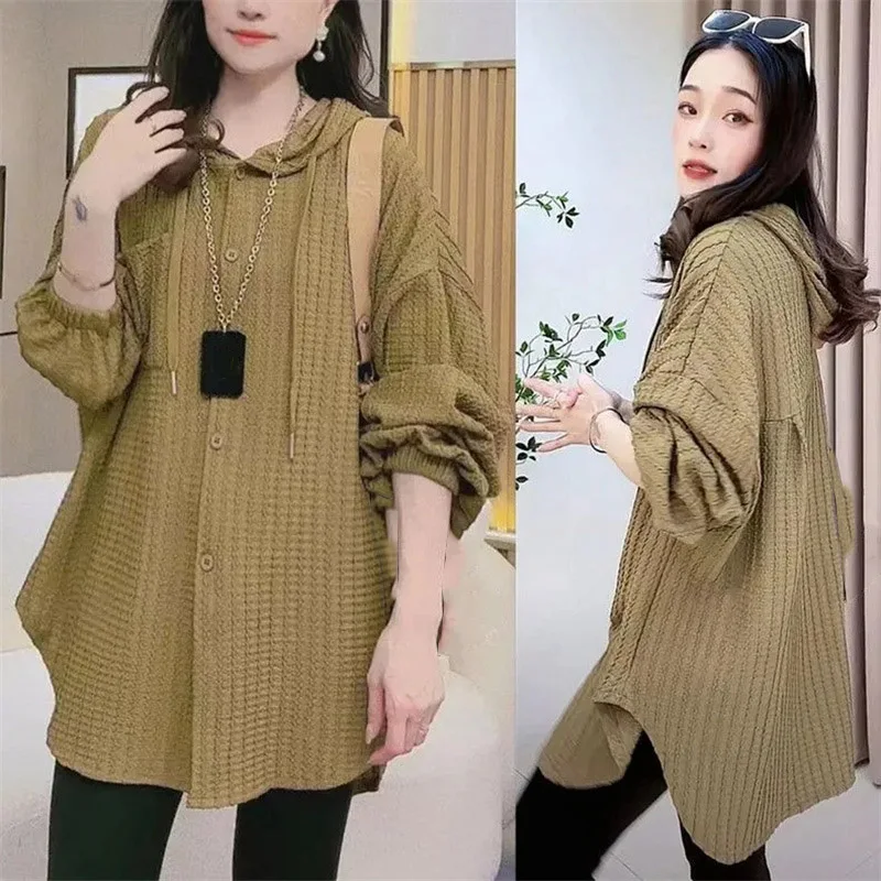 Korean Long Sleeves Ladies Sunscreen Clothing Autumn Winter Medium Long Styles Female Large Size 4XL Loose Hooded Women Tops