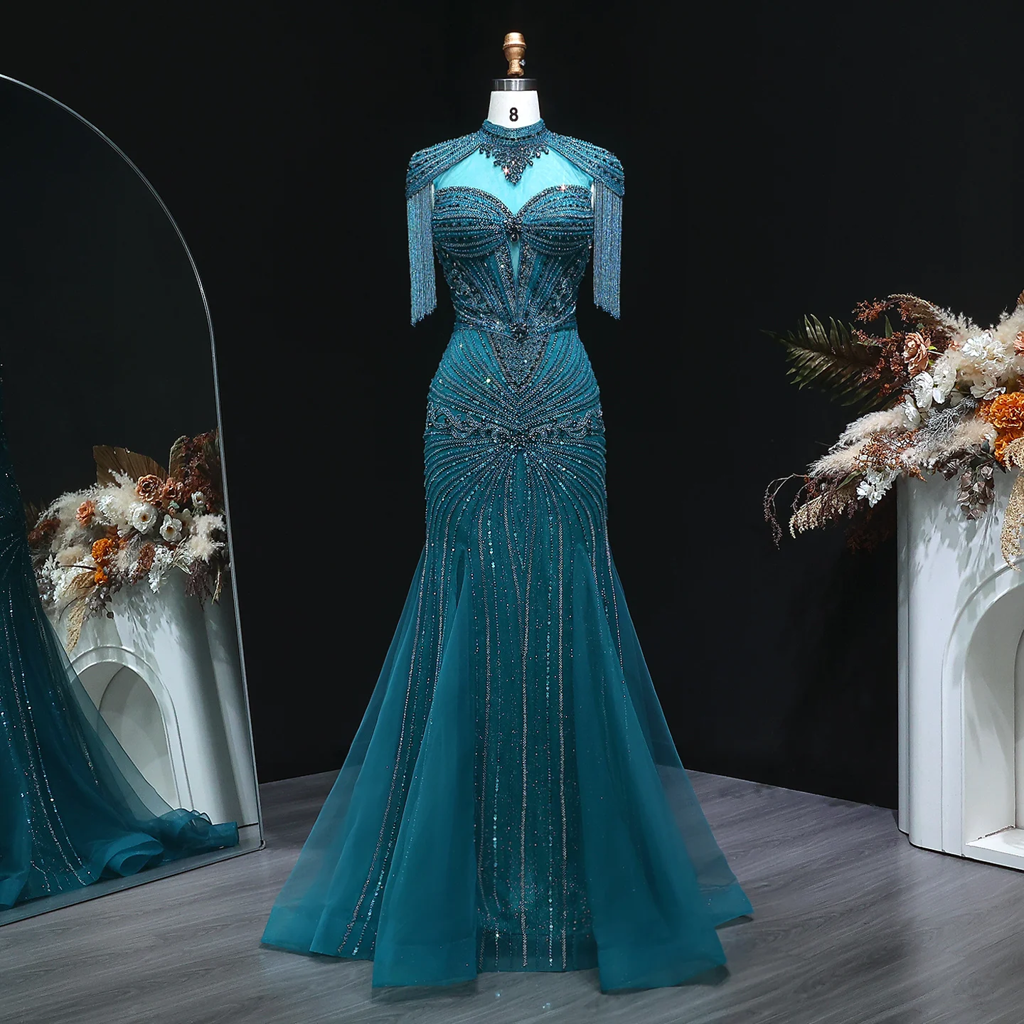 Sharon Said Arabisches Rosa Sweetheart Langes Meerjungfrauen-Abendkleid mit Cape-Quaste für Damen Hochzeitsfeier-Kleider SS190 Maßanfertigung – Detail 33