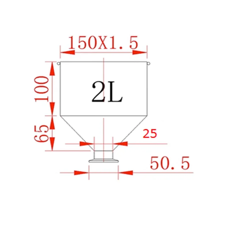 2L Stainless Steel Hopper Sanitary Brewing Beer Hopper Customize Liquid Powder Dosing Feeder Hygienic Tri Clamp