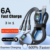 3 In 1 100w Transparent Fast Charging Cable Type C Usb Micro For Iphone Samsung Huawei Xiaomi Pilot Lamp Charger Usb C 6A