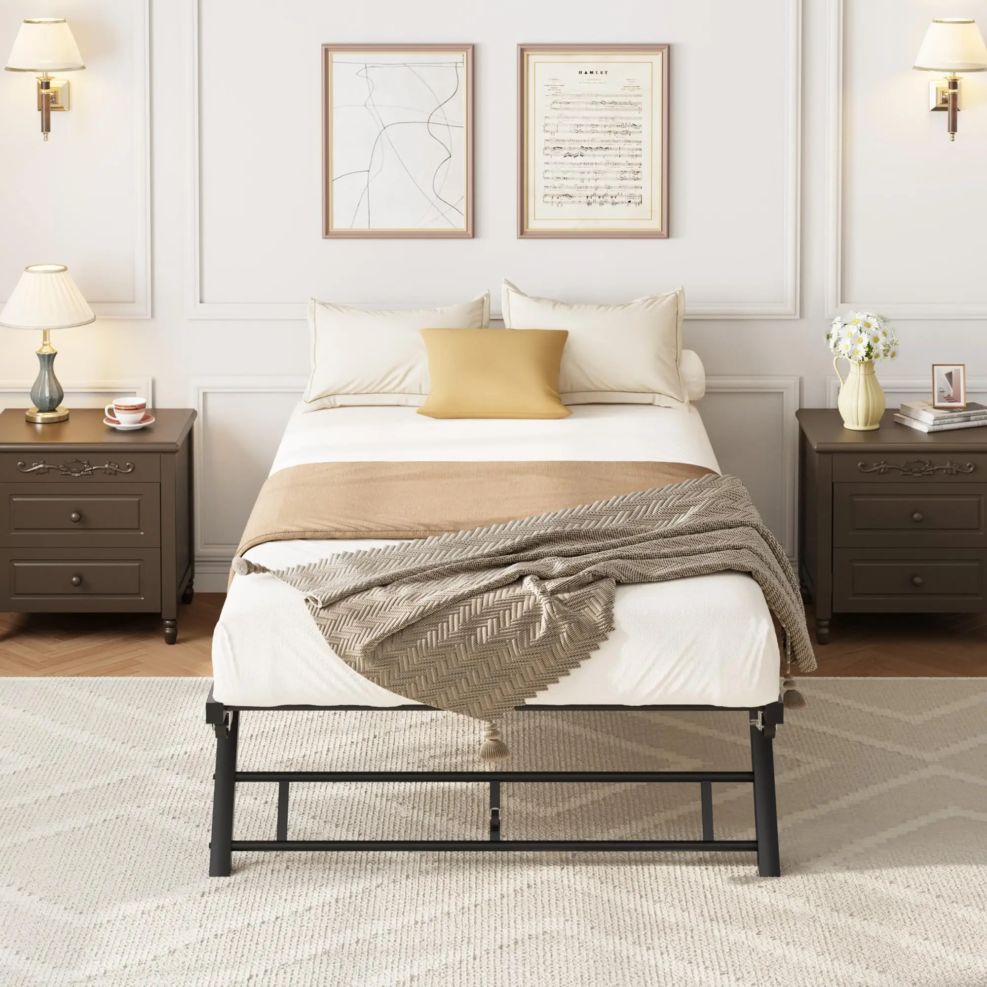 Twin Pop Up Trundle Bed Frame, Trundle Day Bed with Lockable Casters | Foldable Metal Platform,Heavy Duty Metal Slats,Use Solo or With Daybed,For Guest Room,Living Room,Space Saving image 7