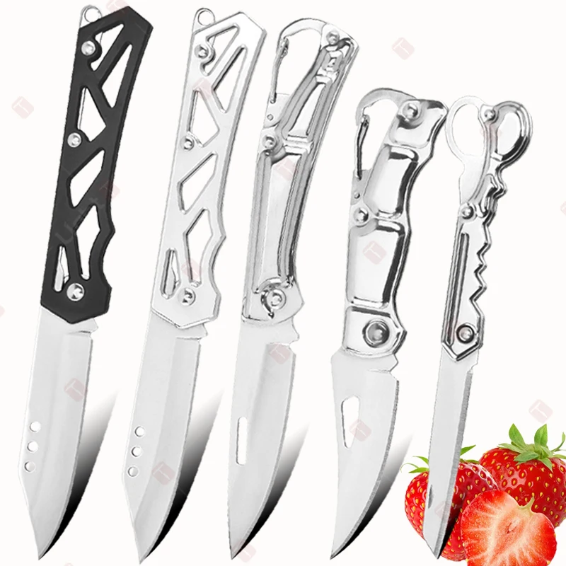 Pocket Folding Fruit Knife Set Stainless Steel Kitchen Paring Knife with Keychain Knife Non-slip Handle for Kitchen Accessories