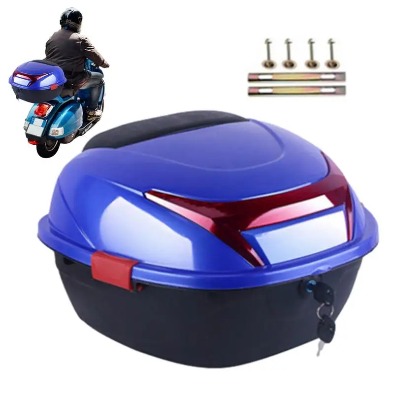 

Motorcycle Tail Box Motorcycle Storage Trunk Box With Large Reflectors Waterproof Luggage Storage Top Carrier With Built-in Base