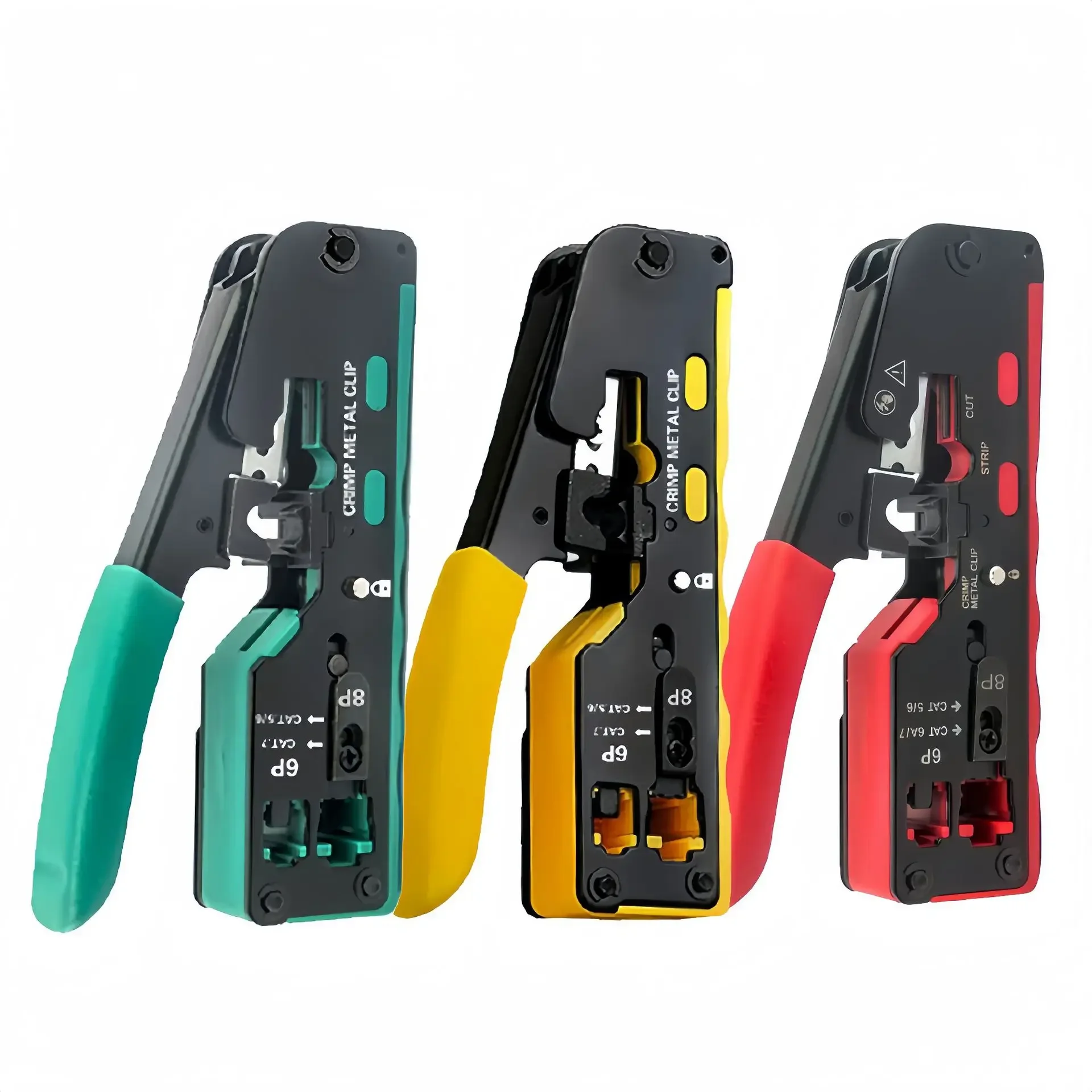 

RJ45 Pass Through Crimper CAT5/5e CAT6 CAT6a CAT7 Standard and Shielded Network Connectors and RJ45 RJ12 RJ11