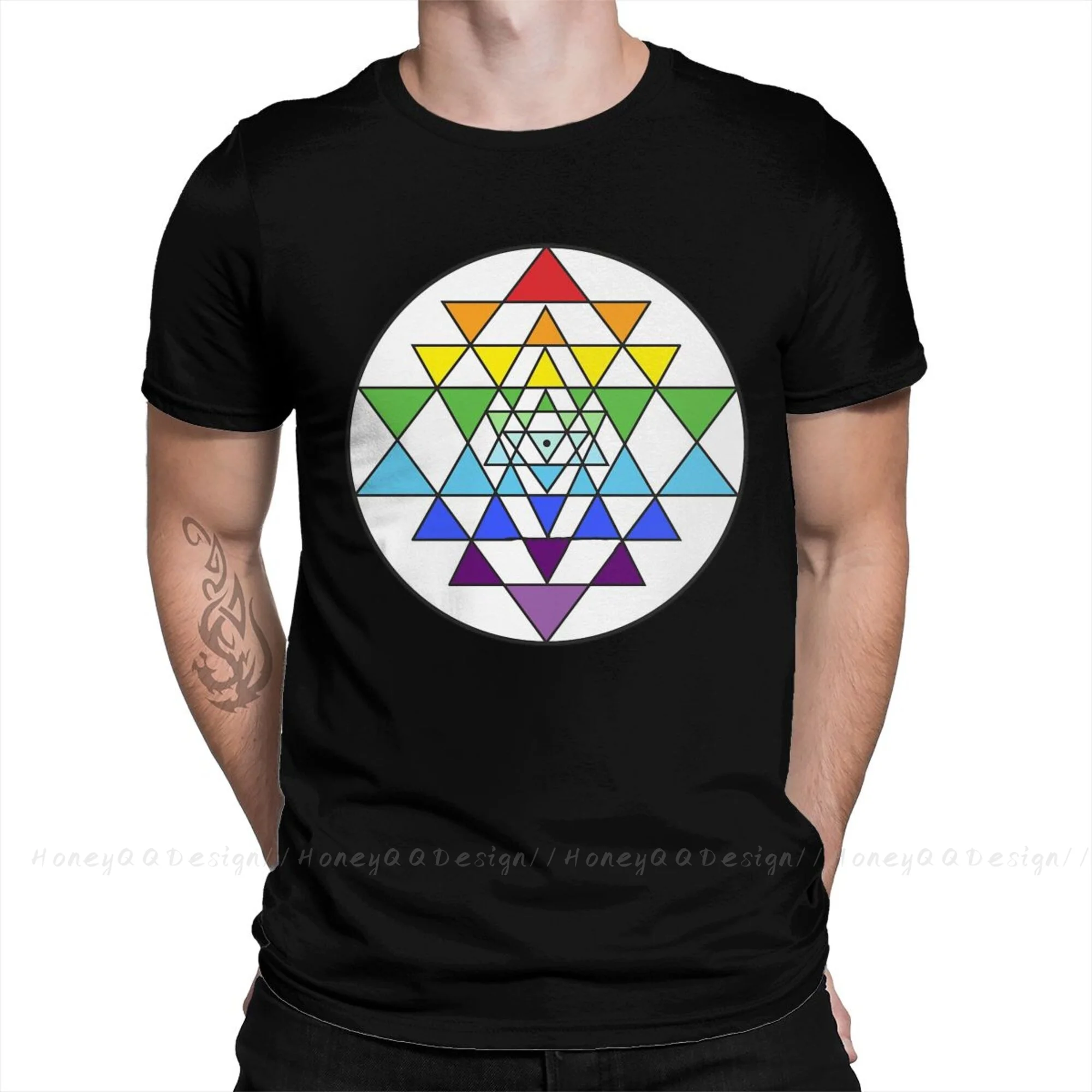 Shiva Hindu God India Lingam 2021 New Arrival Tshirt Sri Yantra Rainbow Unique Crewneck Cotton for Men Shirts Flus Size