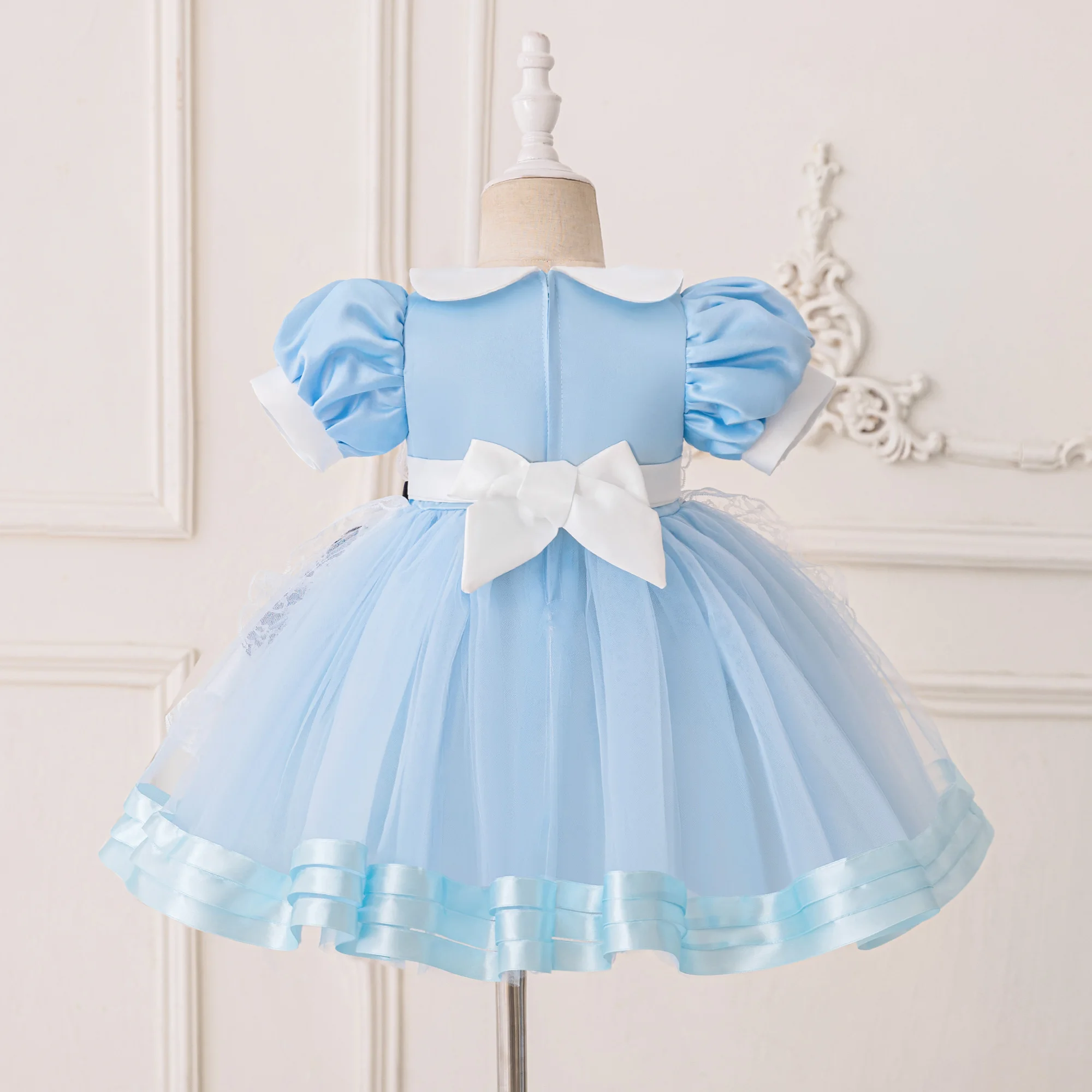 Baby Girls Alice Costume Lolita Princess Dress Halloween Carnival Masquerade Bow Party Wedding Dress Kid Blue Maid Apron Clothes