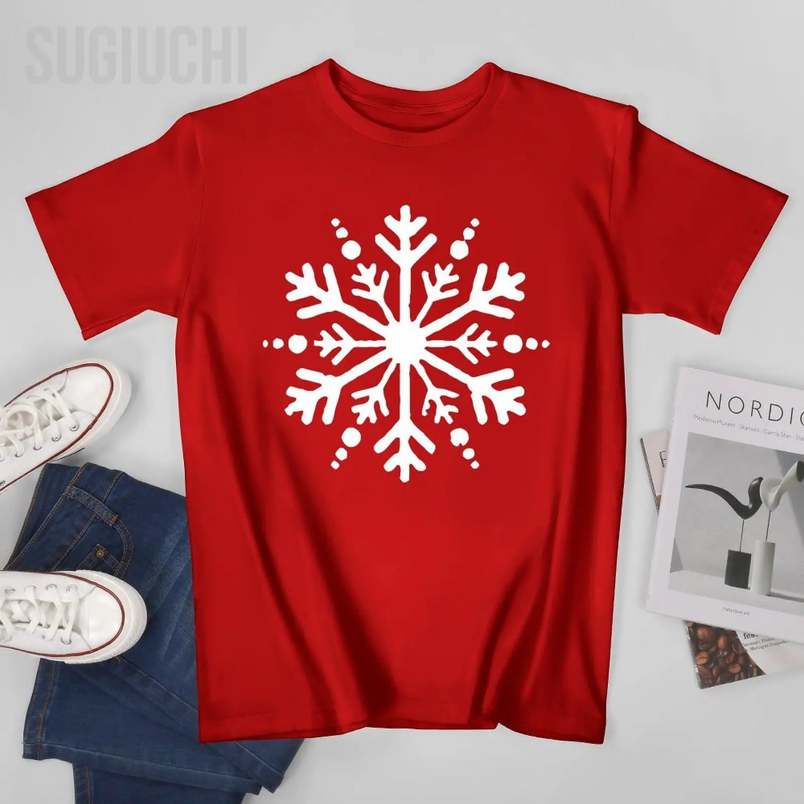Unisex Men Christmas Cute Snowflake Graphic Tshirt Tees T Shirts Women Boys 100% Cotton T-Shirt