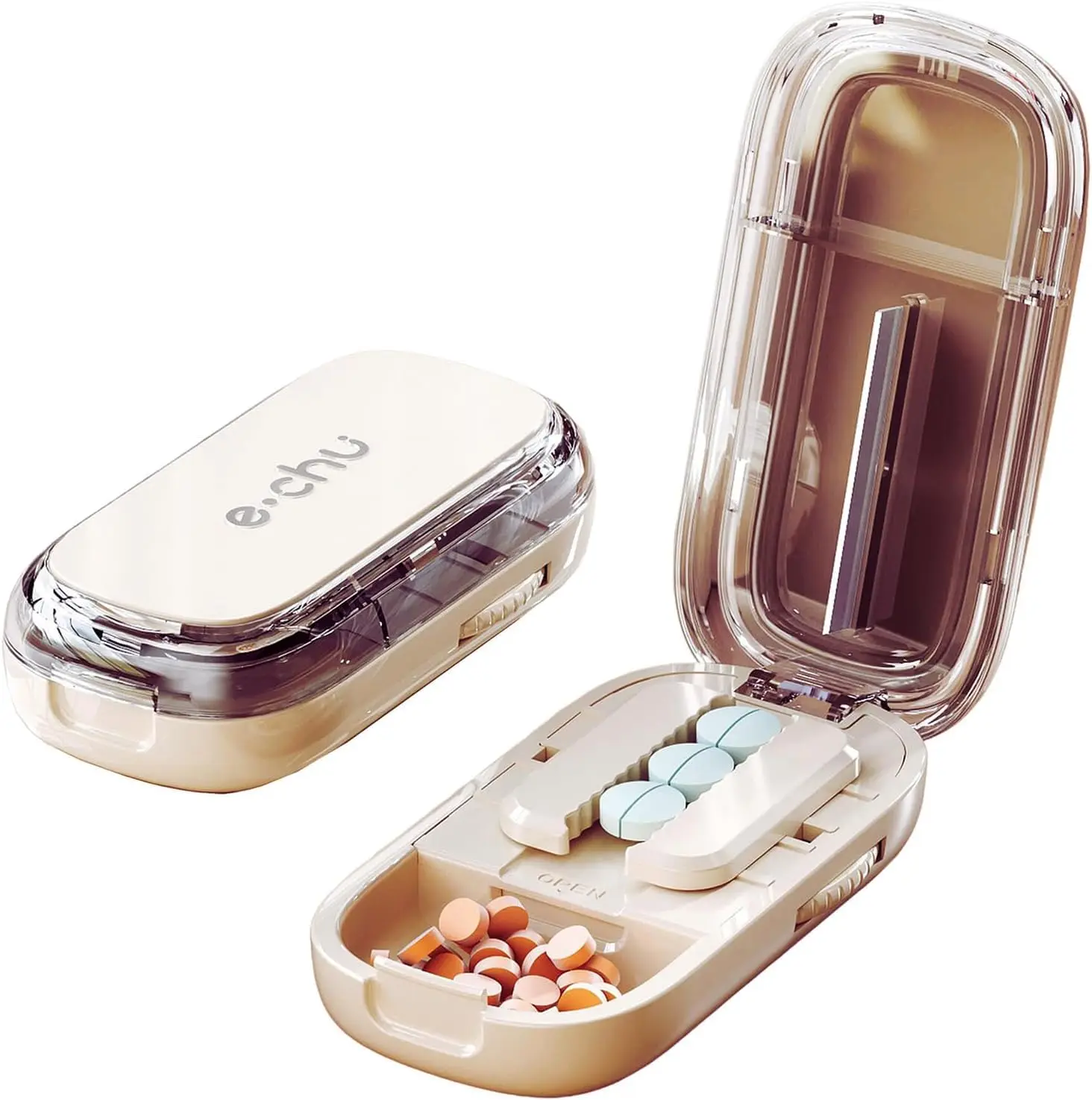 

UNTIOR Durable Stylish Pill Cutter Anti-Slip 2 Parts 4 Parts Portable Tablet Cutte Made of ABS plastic For Multiple Tablets