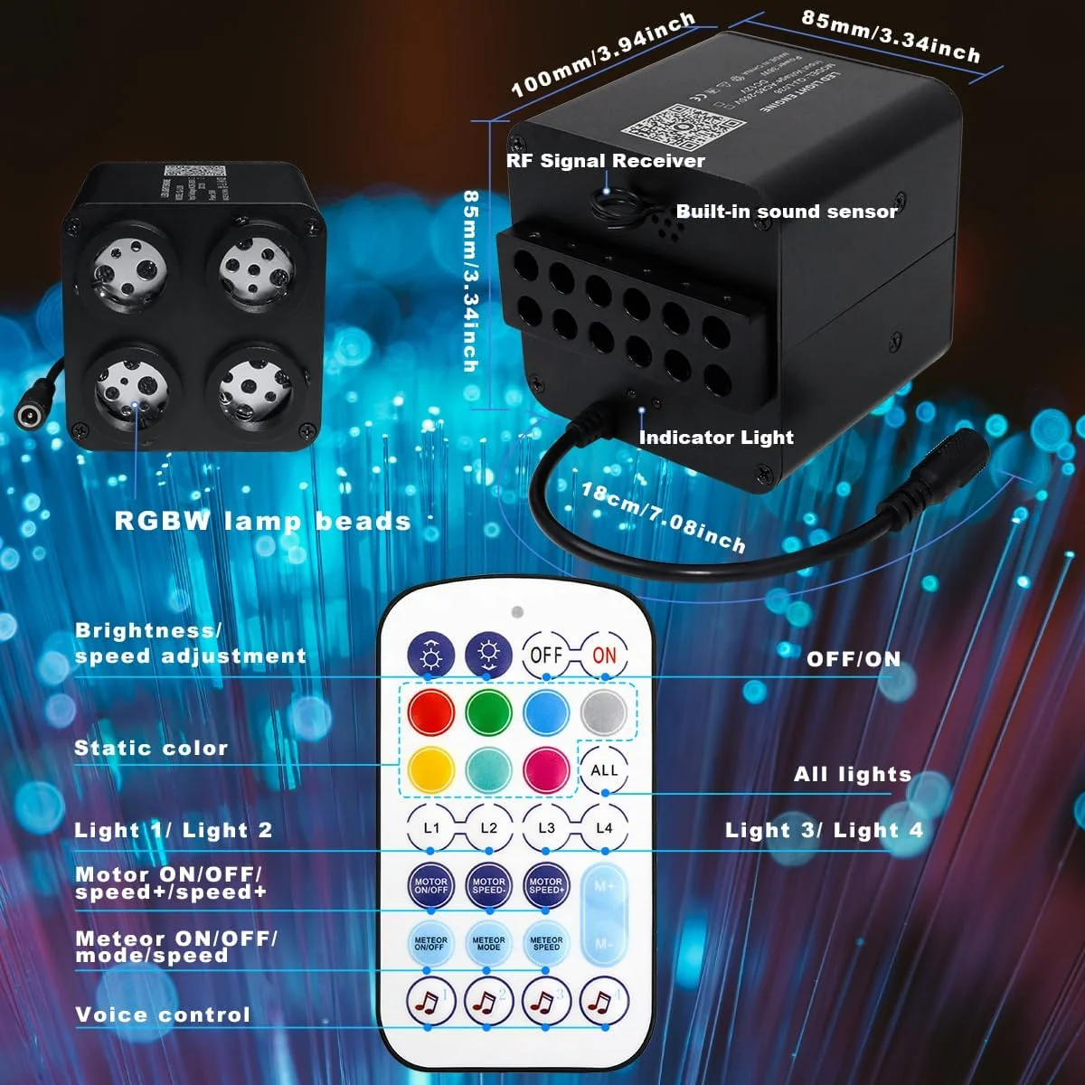4 Color 2 In 1 Meteor Twinkle Fiber Optic Starlight Headliner Kit Shooting Star Sound APP Remote Car Home Ceiling Lamp