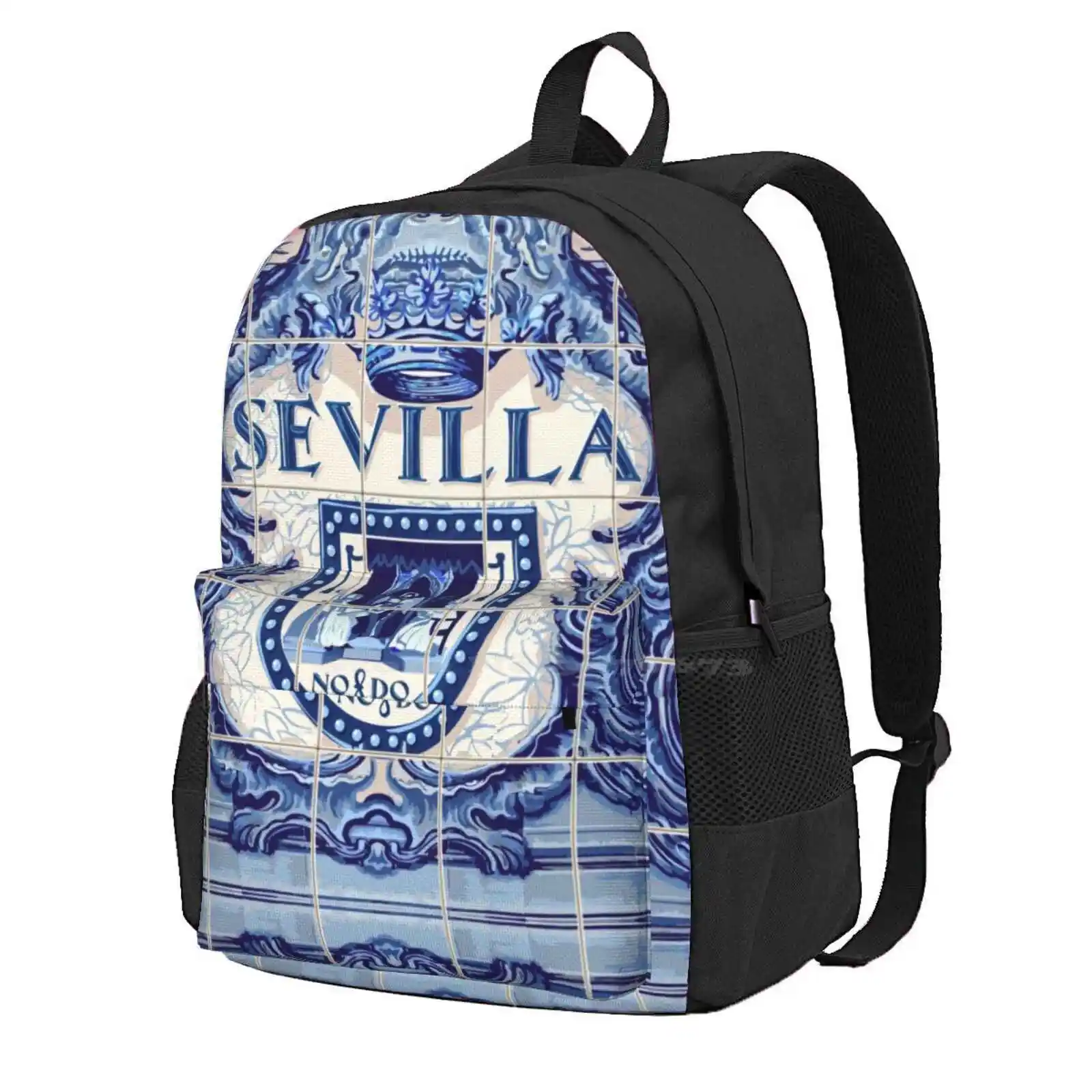 Spain Seville Azulejo Azulejos Tiles Hot Sale Schoolbag Backpack Fashion Bags Spain Seville Azulejos Tiles Ceramic Blue Floor