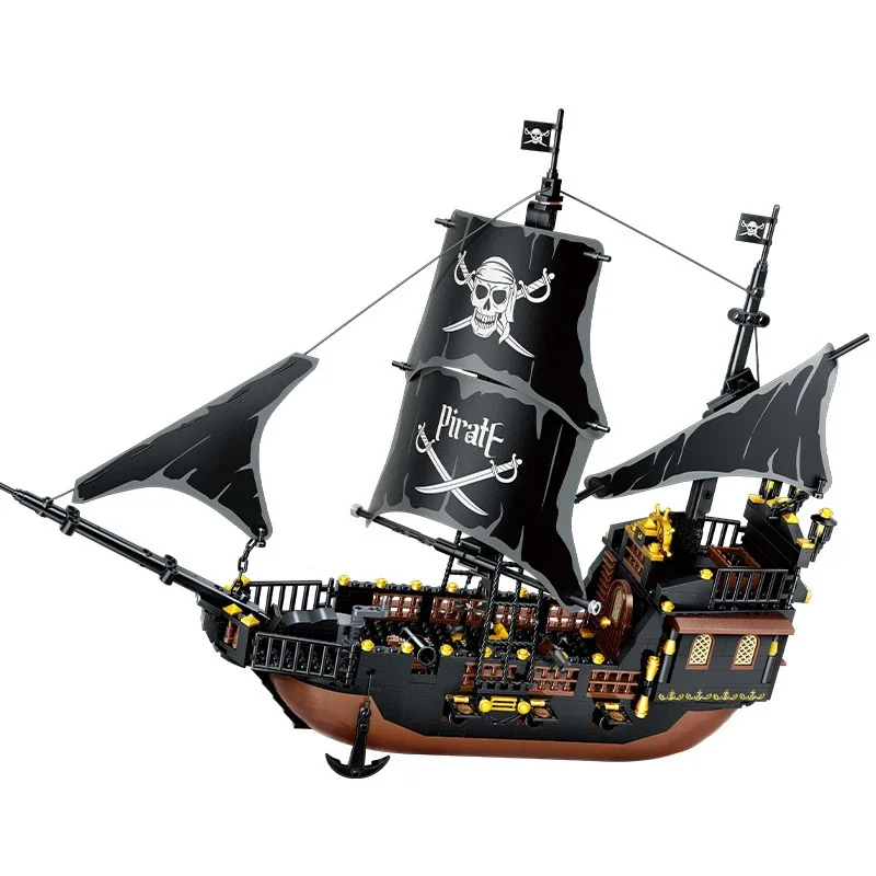 GUDI Building Block Pirate Stronghold Black Pearl Boat Royal Navy Warship Port Bricks Toy For Xmas Gift