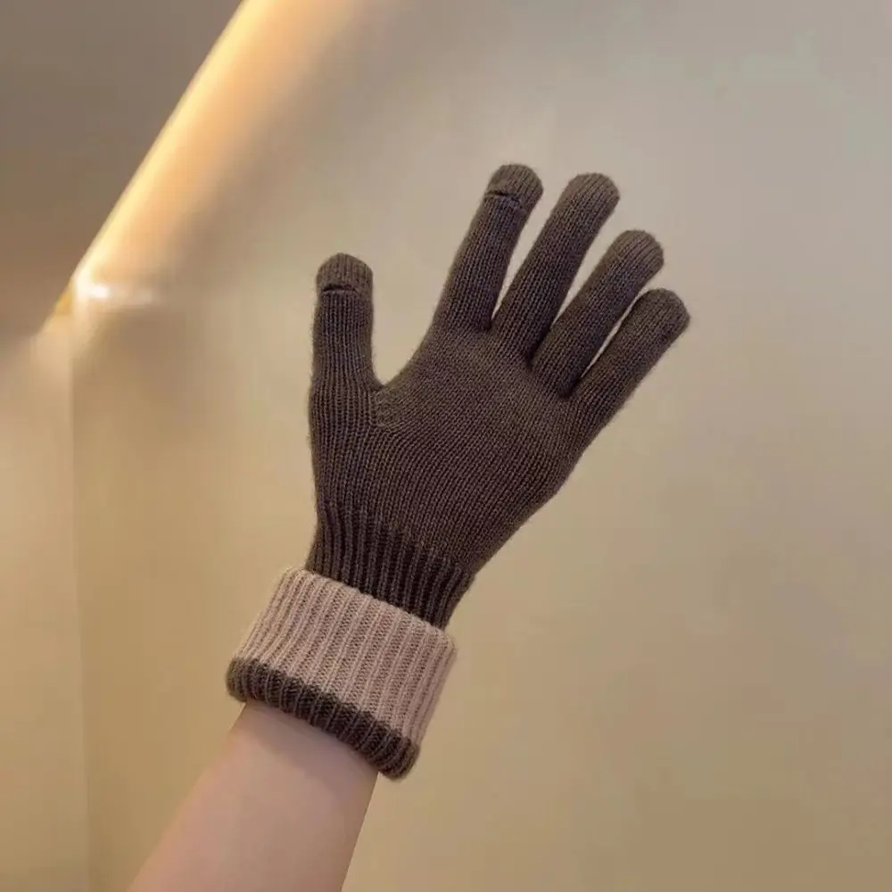Casual Warm Color Blocked Knitted Gloves Open-Finger Dual-purpose Winter Women Gloves Cold-proof Soft Arm Cover Skiing