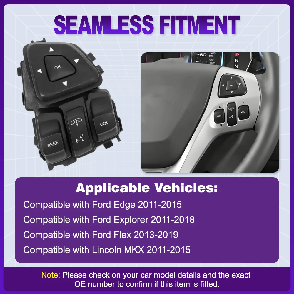 

Cruise Control Switch Multifunction Steering Wheel Button Audio Cruise Control for Ford Edge Explorer Flex BT4T9E740AFW