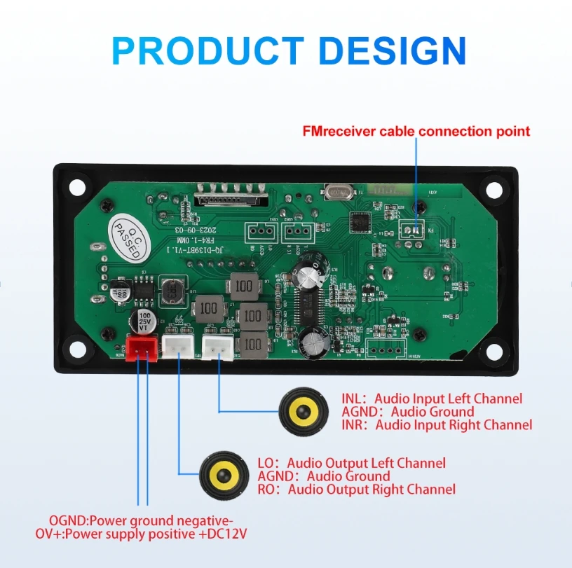 DC 12V Bluetooth 5.0 LCD MP3 WMA WAV Decoder Board Handsfree Car Audio Microphone Recording USB TF FM Mp3 Music Player Speaker