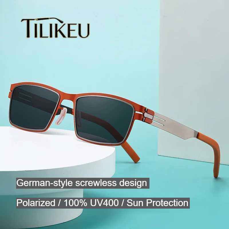 New Outdoor Polarized Sunglasses For Men Vintage German Designer Screwless Sunglasses UV400 Driving Fishing Square Shades Glass